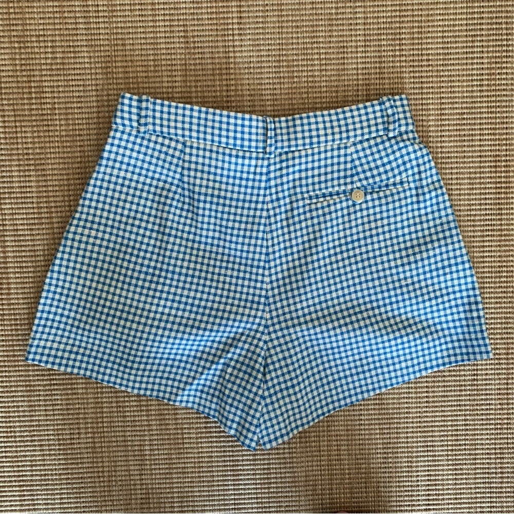 NWT Doen Kingsley Cotton Button High Waist Shorts Southhampton Gingham Blue - Picture 9 of 12